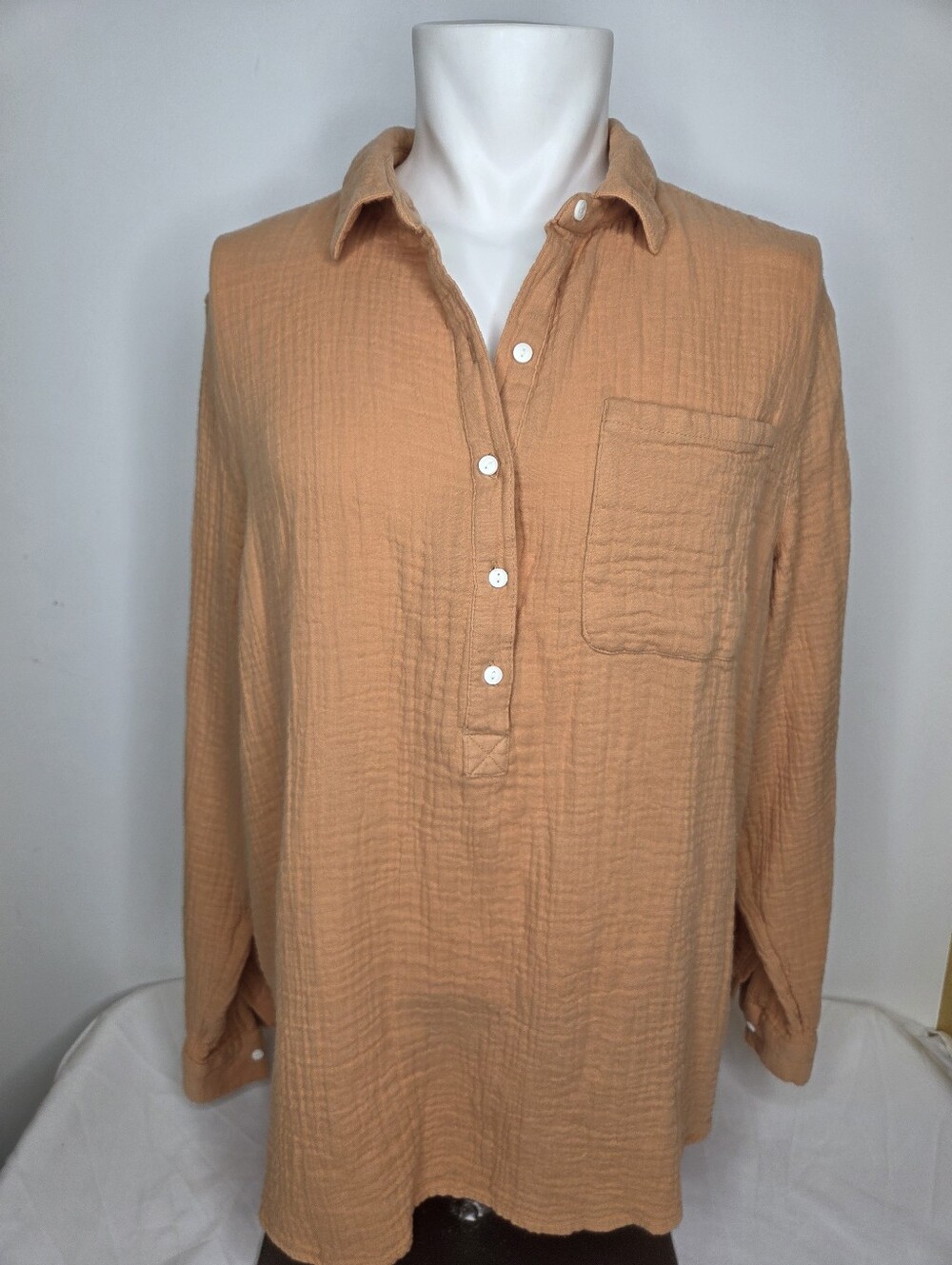 a.n.a XXL Men's Light Orange Casual Quarter Button-Down Long-Sleeve Shirt